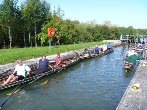 Ruderboote in Saarkanalschleuse 2013